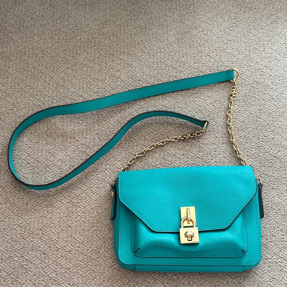 Henri Bendel Turquoise Crossbody Bag with Gold Accents